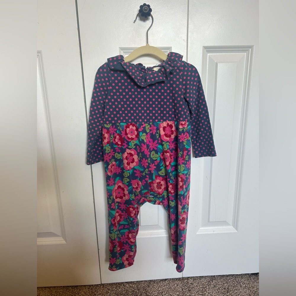 Matilda Jane Blue Romper with Pink Polka Dots